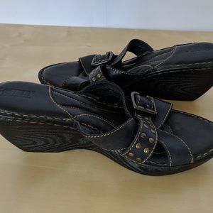 Born leather wedge slip-on sandals